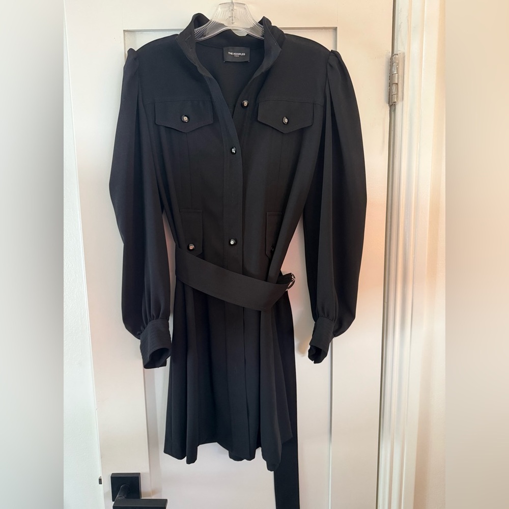 The Kooples Black Long-Sleeve Belted Mini Shirt Dress